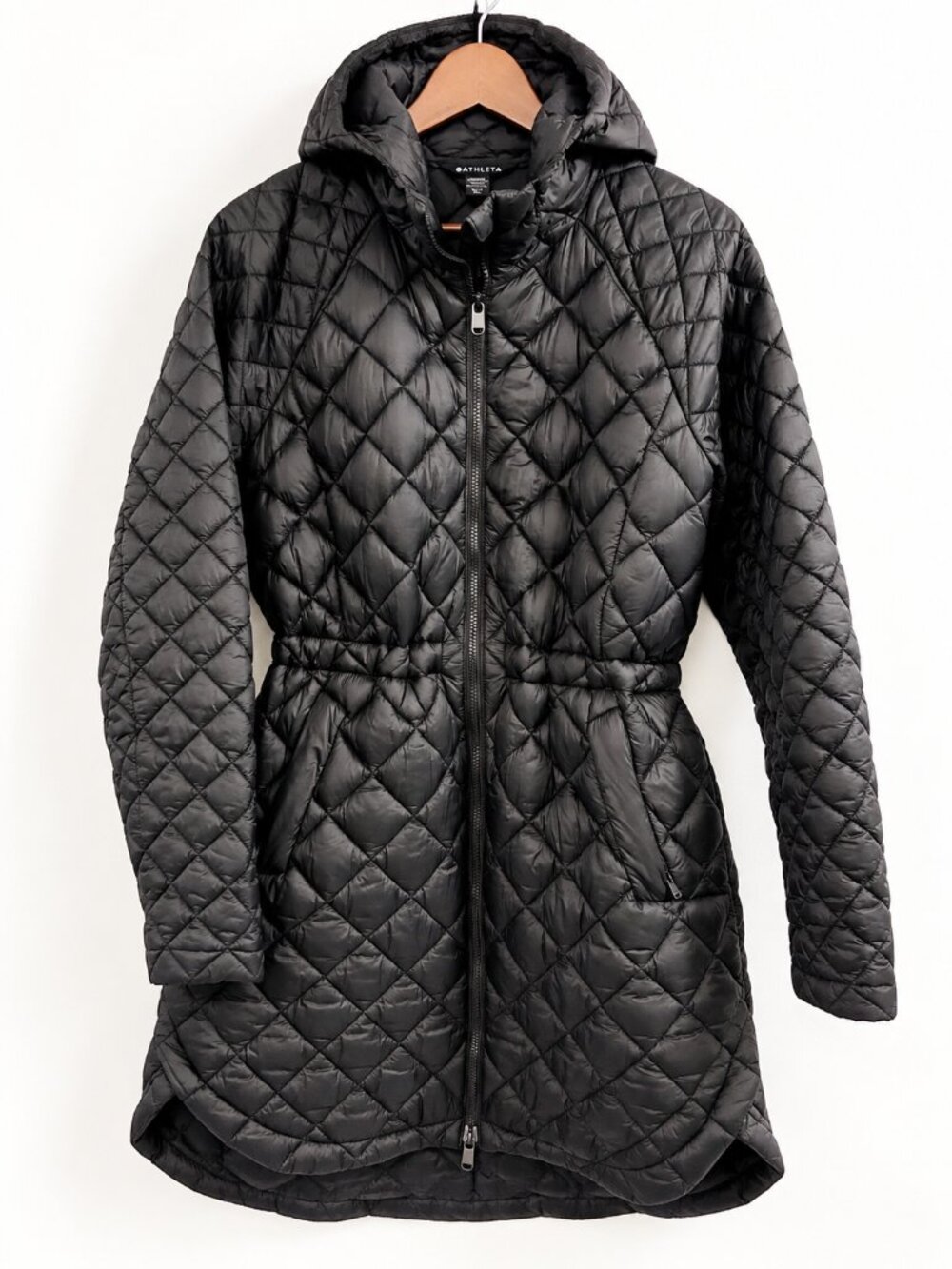 Athleta Whisper Featherless Parka Black Quilted Hooded Coat M/Tall